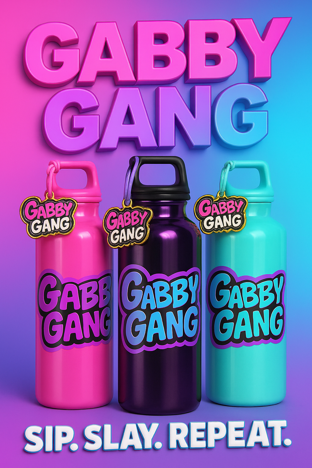 Gabby Gang Signature Water Bottle w/ Charm