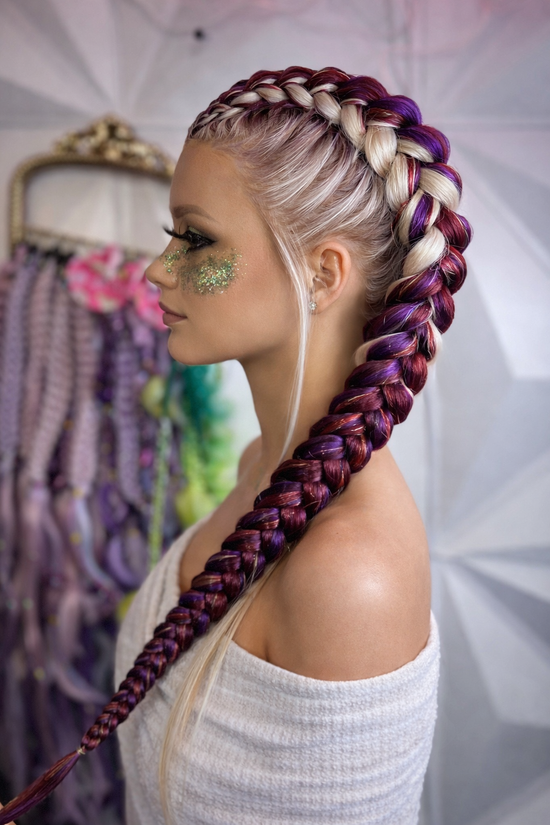 Step-by-step Dutch braid tutorial showing hair sections crossing underneath to form a raised braid.