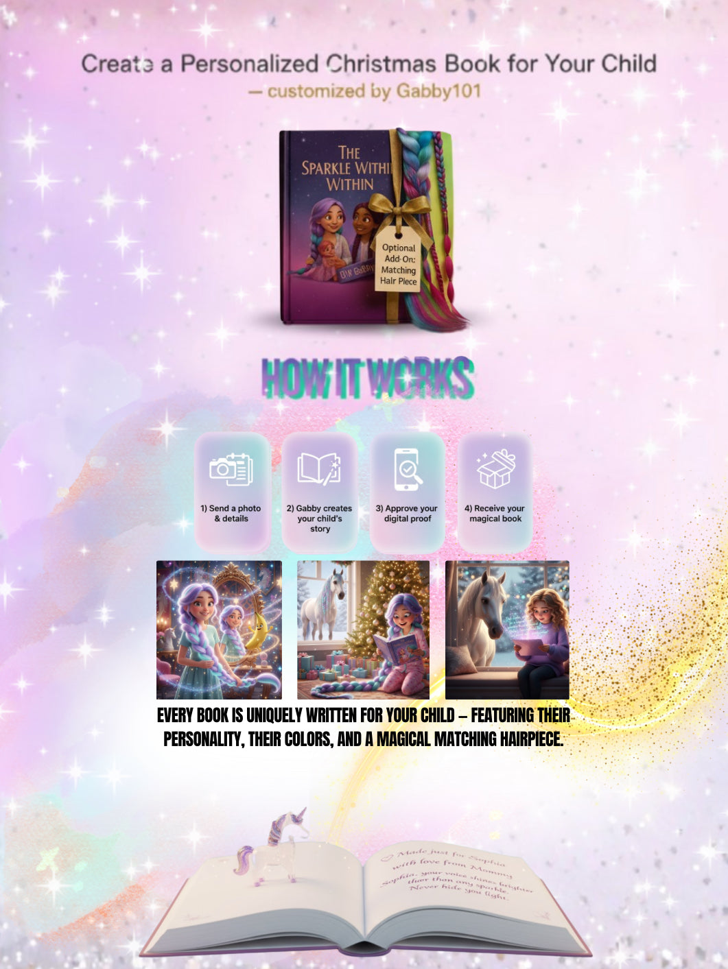 Personalized Christmas Book — 1-of-1 Story Starring Your Child | Gabby’s Unicorn Braid Bar