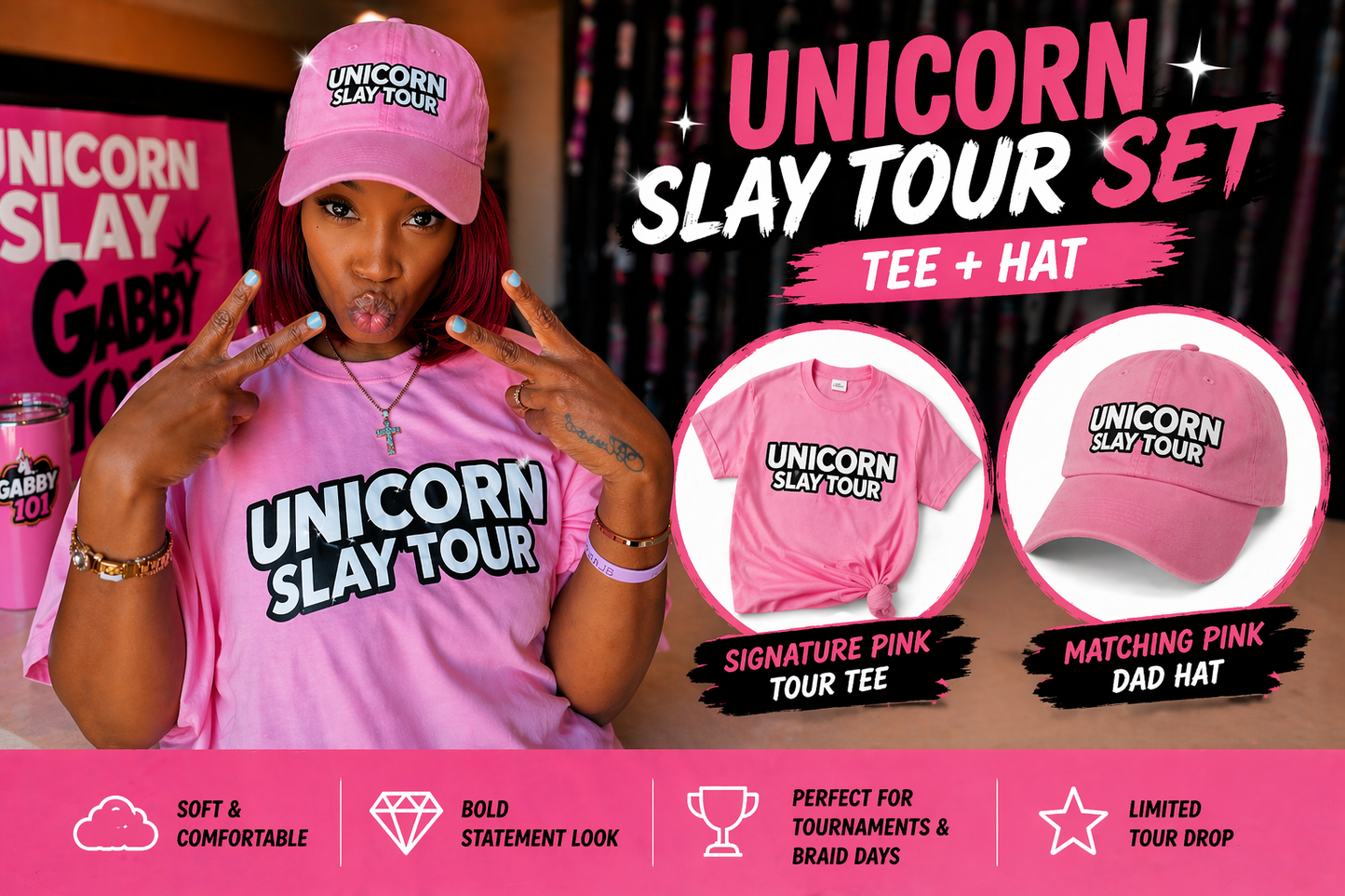 LIMITED TOUR DROP Unicorn Slay Tour™ Pink Set (Tee + Hat)