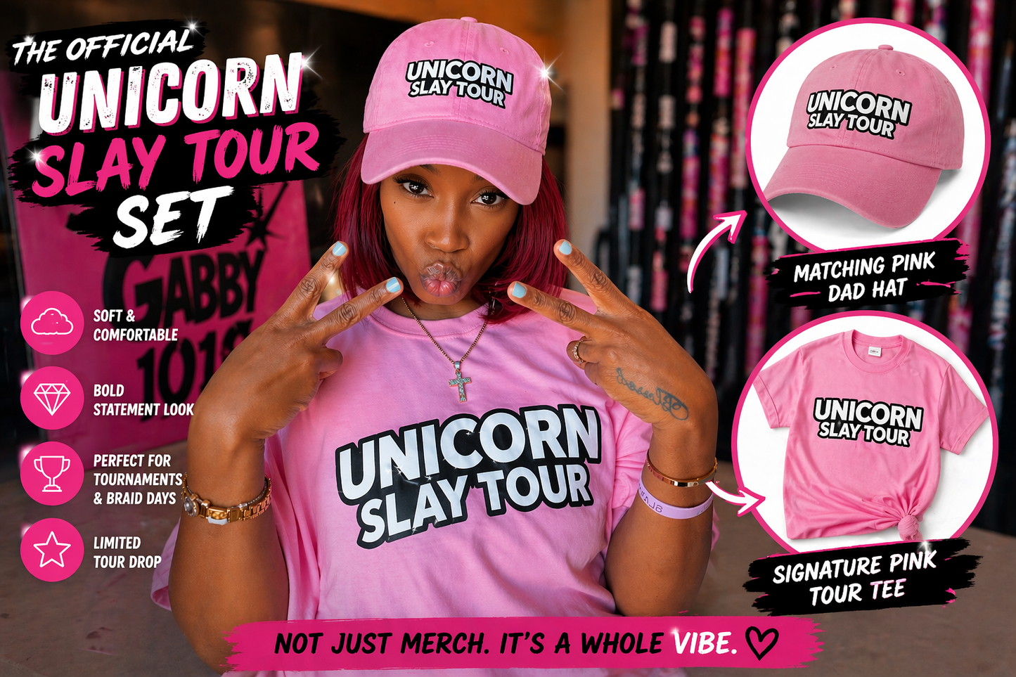 LIMITED TOUR DROP Unicorn Slay Tour™ Pink Set (Tee + Hat)