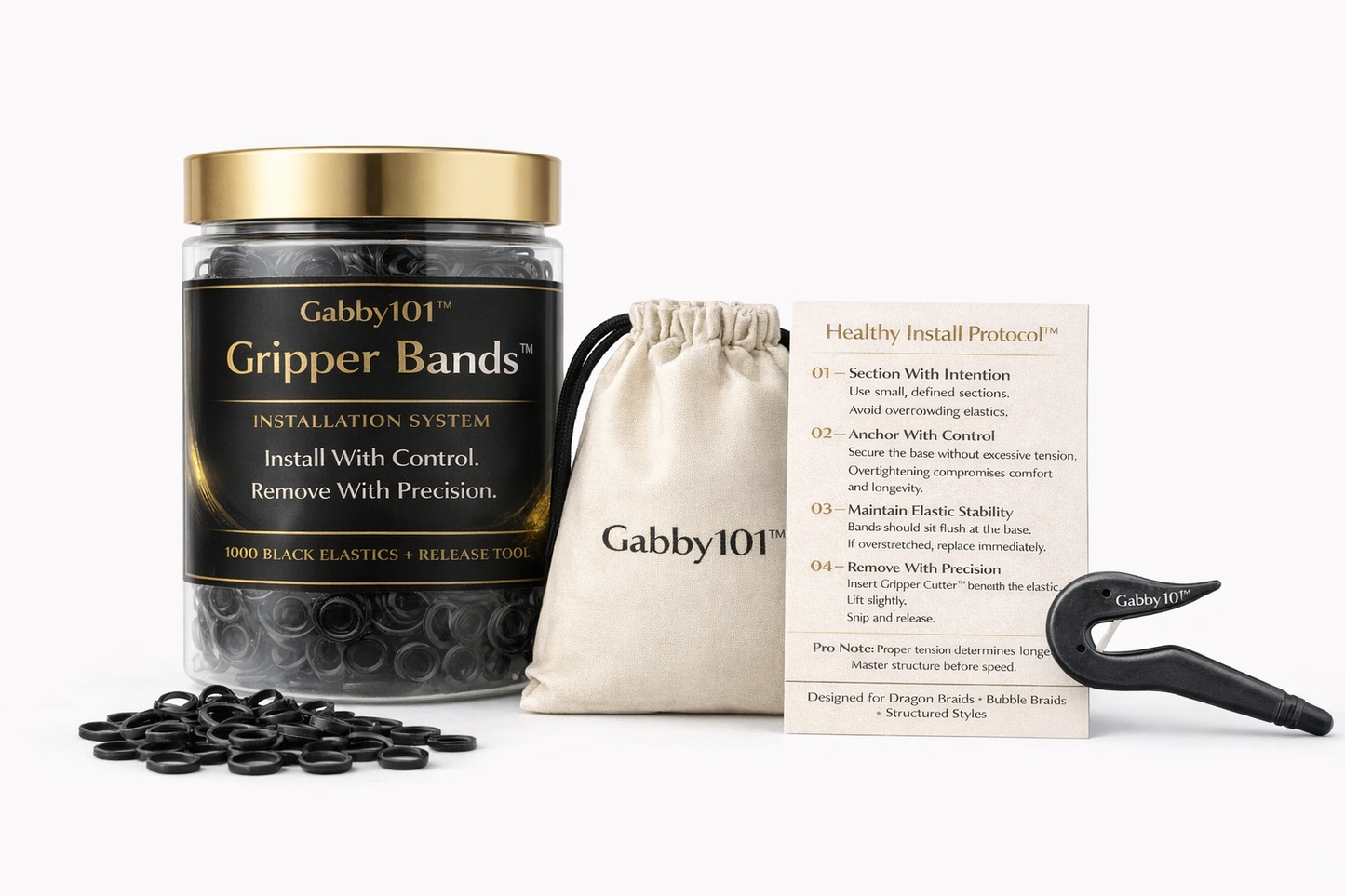 Gabby101™ Gripper Bands™ Installation System (1000 Black + Gripper Cutter™)