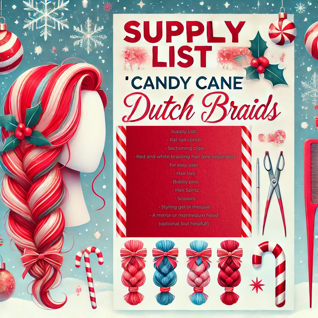 Candy Cane Dutch Braids into Bow Space Buns Guide